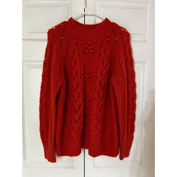 J.Crew Has Women's Cableknit Pointelle Sweater with Popcorn Flowers Orange Small - Picture 3 of 7